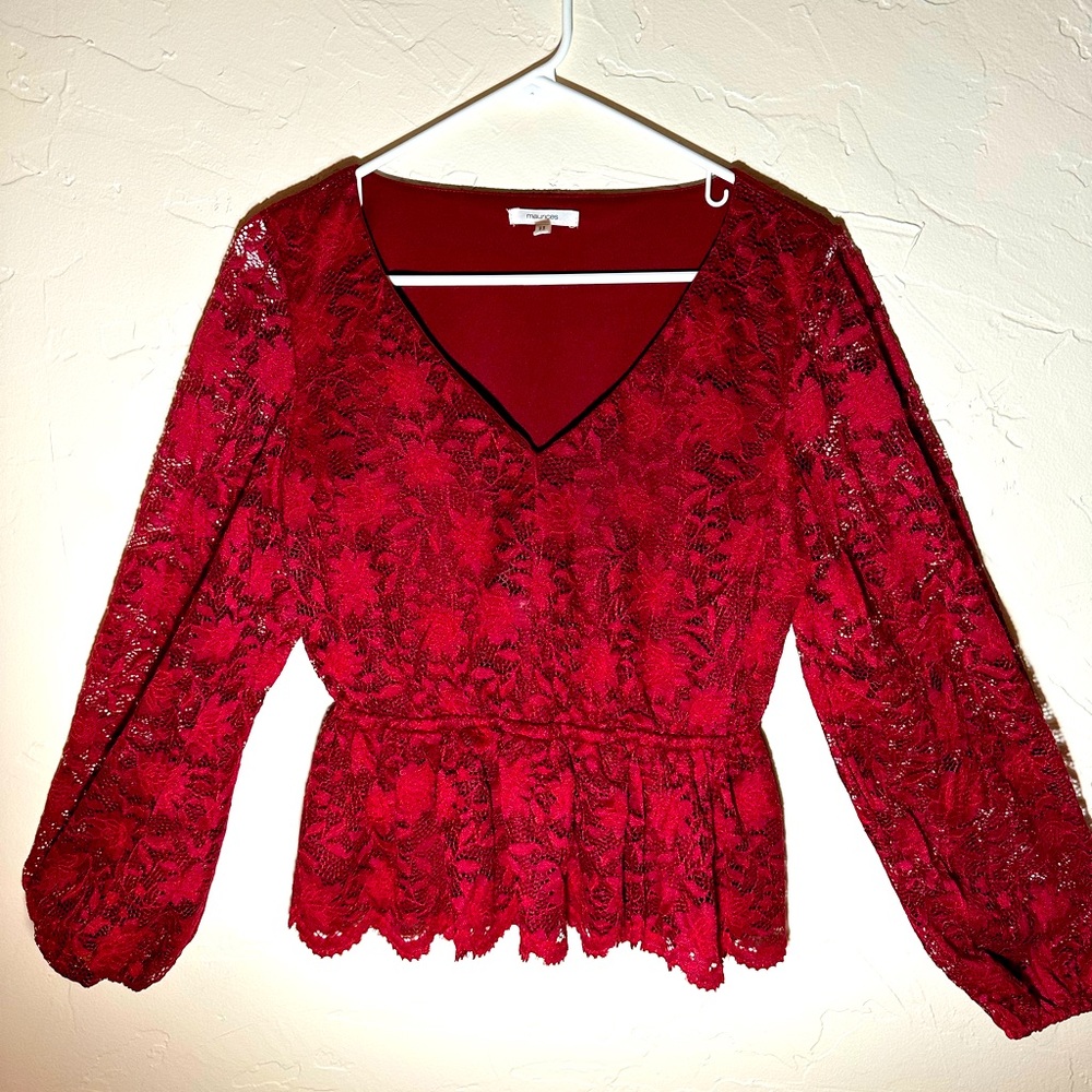 Maurices Women Red Lace Longsleeve, size S